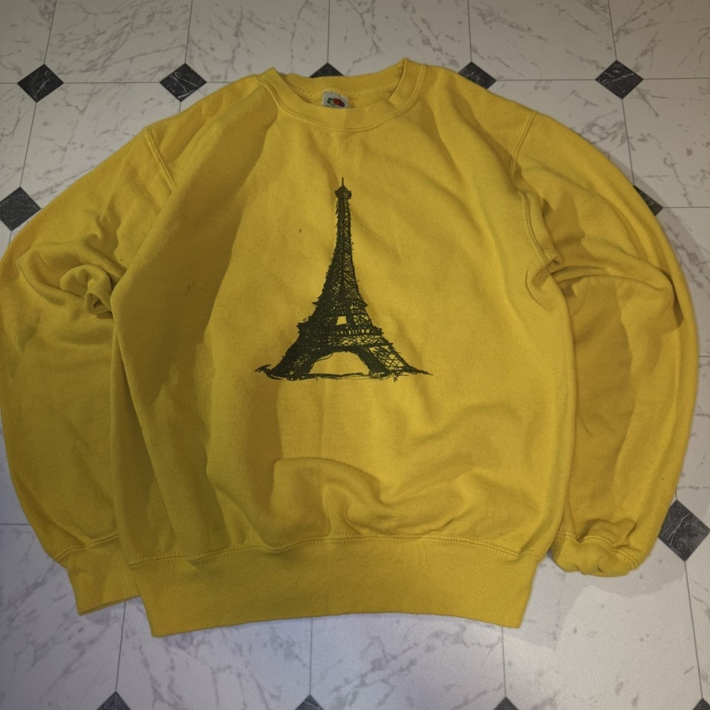 Vintage Fruit‎ of the Loom Eiffel Tower Graphic Sweatshirt Yellow Men's Small